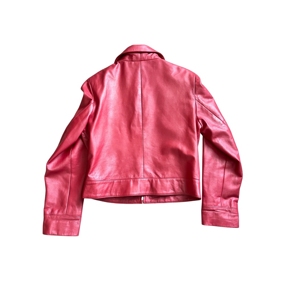 Women's Saguaro Hot Pink Leather Full Zip Moto Biker Leather Jacket Size Large - Picture 4 of 9